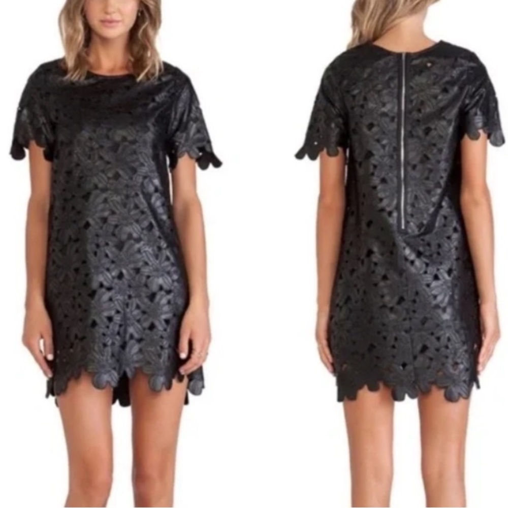 J.O.A. Women's Black Scallop Hem Lace Shift Dress Nwot